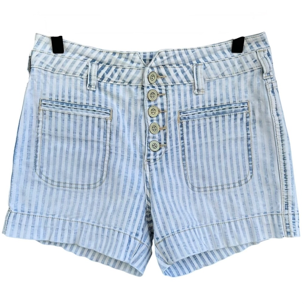 Anthropologie Pilcro High-Rise Slim Patch Pocket Striped Denim Shorts Size 26